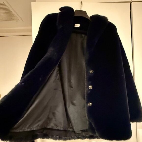 Sézane Isee Navy Faux Fur Coat - Picture 6 of 9